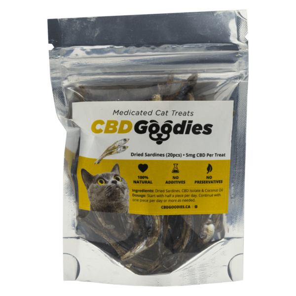 CBD Goodies – Medicated Cat Treats – Dried Sardines – 100mg CBD | Haute Health Canada