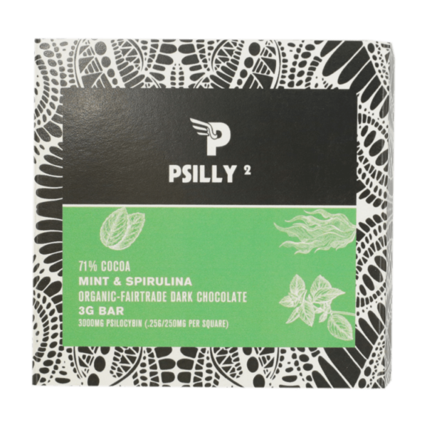 Psilly – Dark Chocolate Bar – Mint & Spirulina | Haute Health Canada